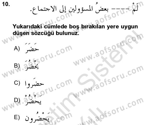 Arapça 3 Dersi 2023 - 2024 Yılı Yaz Okulu Sınav Soruları 10. Soru
