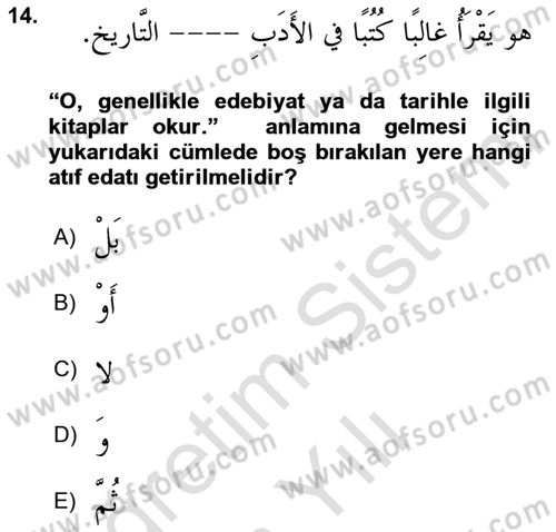 Arapça 3 Dersi 2023 - 2024 Yılı Yaz Okulu Sınav Soruları 14. Soru