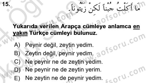 Arapça 3 Dersi 2023 - 2024 Yılı Yaz Okulu Sınav Soruları 15. Soru