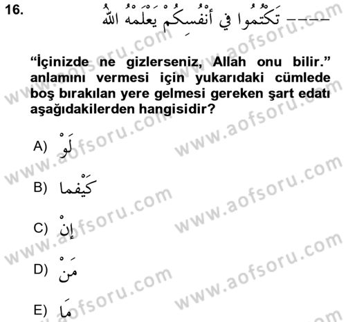 Arapça 3 Dersi 2023 - 2024 Yılı Yaz Okulu Sınav Soruları 16. Soru