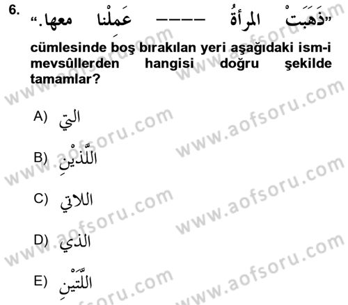 Arapça 3 Dersi 2023 - 2024 Yılı Yaz Okulu Sınav Soruları 6. Soru