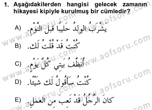 Arapça 3 Dersi 2024 - 2025 Yılı (Vize) Ara Sınav Soruları 1. Soru