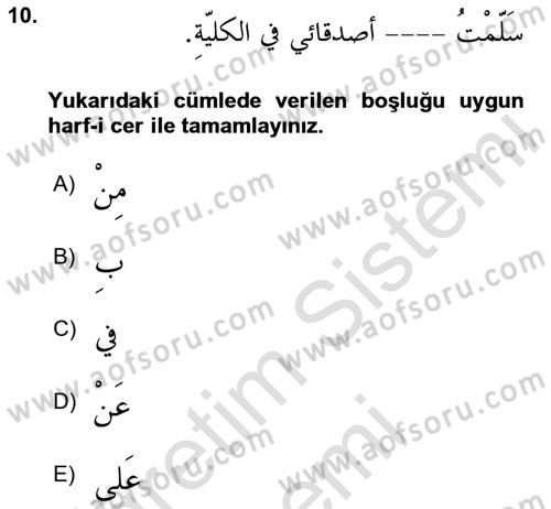 Arapça 3 Dersi 2024 - 2025 Yılı (Vize) Ara Sınav Soruları 10. Soru