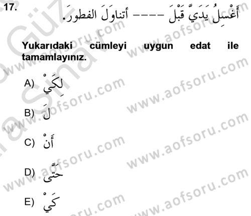 Arapça 3 Dersi 2024 - 2025 Yılı (Vize) Ara Sınav Soruları 17. Soru