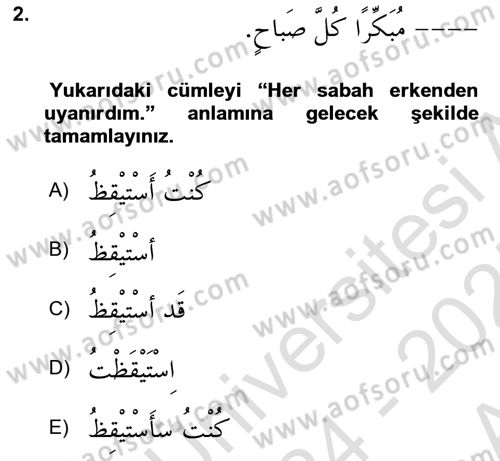 Arapça 3 Dersi 2024 - 2025 Yılı (Vize) Ara Sınav Soruları 2. Soru