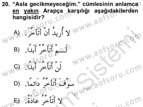 Arapça 3 Dersi 2024 - 2025 Yılı (Vize) Ara Sınav Soruları 20. Soru