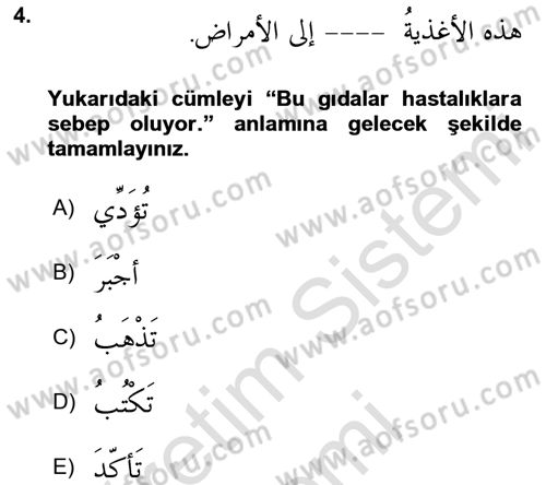 Arapça 3 Dersi 2024 - 2025 Yılı (Vize) Ara Sınav Soruları 4. Soru