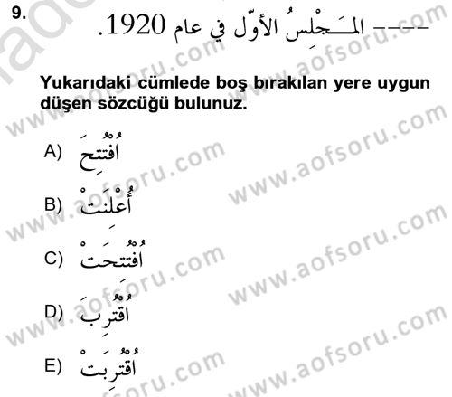 Arapça 3 Dersi 2024 - 2025 Yılı (Vize) Ara Sınav Soruları 9. Soru
