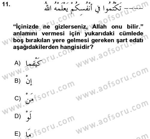 Arapça 3 Dersi 2024 - 2025 Yılı (Final) Dönem Sonu Sınav Soruları 11. Soru