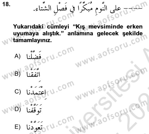 Arapça 3 Dersi 2024 - 2025 Yılı (Final) Dönem Sonu Sınav Soruları 18. Soru