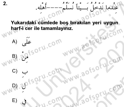 Arapça 3 Dersi 2024 - 2025 Yılı (Final) Dönem Sonu Sınav Soruları 2. Soru