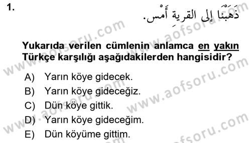 Arapça 3 Dersi 2024 - 2025 Yılı Yaz Okulu Sınav Soruları 1. Soru