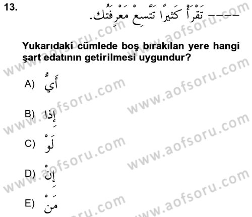 Arapça 3 Dersi 2024 - 2025 Yılı Yaz Okulu Sınav Soruları 13. Soru