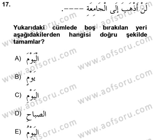 Arapça 3 Dersi 2024 - 2025 Yılı Yaz Okulu Sınav Soruları 17. Soru