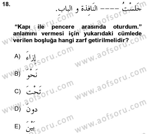 Arapça 3 Dersi 2024 - 2025 Yılı Yaz Okulu Sınav Soruları 18. Soru