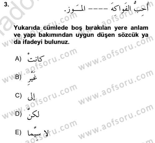 Arapça 3 Dersi 2024 - 2025 Yılı Yaz Okulu Sınav Soruları 3. Soru