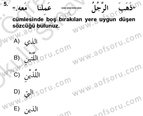 Arapça 3 Dersi 2024 - 2025 Yılı Yaz Okulu Sınav Soruları 5. Soru