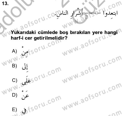 Arapça 3 Dersi 2025 - 2026 Yılı (Vize) Ara Sınav Soruları 13. Soru