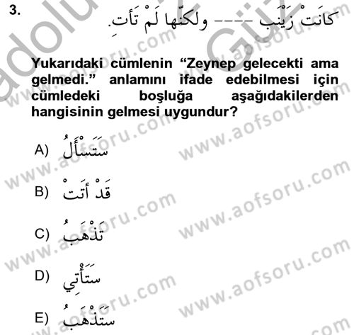 Arapça 3 Dersi 2025 - 2026 Yılı (Vize) Ara Sınav Soruları 3. Soru