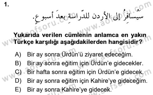 Arapça 3 Dersi 2025 - 2026 Yılı (Final) Dönem Sonu Sınav Soruları 1. Soru