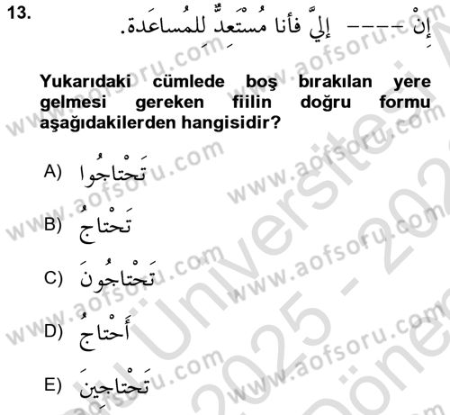 Arapça 3 Dersi 2025 - 2026 Yılı (Final) Dönem Sonu Sınav Soruları 13. Soru