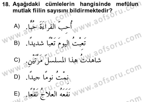 Arapça 3 Dersi 2025 - 2026 Yılı (Final) Dönem Sonu Sınav Soruları 18. Soru