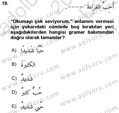 Arapça 3 Dersi 2025 - 2026 Yılı (Final) Dönem Sonu Sınav Soruları 19. Soru