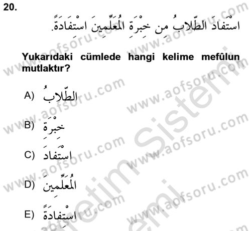 Arapça 3 Dersi 2025 - 2026 Yılı (Final) Dönem Sonu Sınav Soruları 20. Soru