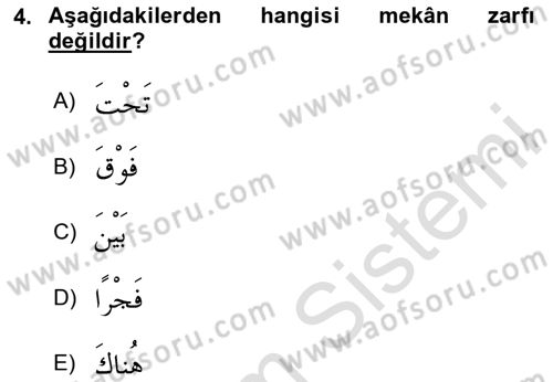 Arapça 3 Dersi 2025 - 2026 Yılı (Final) Dönem Sonu Sınav Soruları 4. Soru