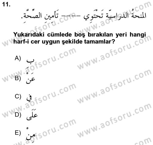 Arapça 3 Dersi 2025 - 2026 Yılı Yaz Okulu Sınav Soruları 11. Soru