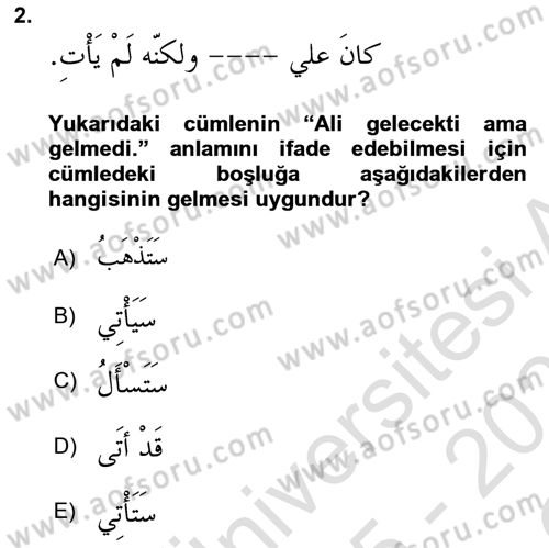 Arapça 3 Dersi 2025 - 2026 Yılı Yaz Okulu Sınav Soruları 2. Soru