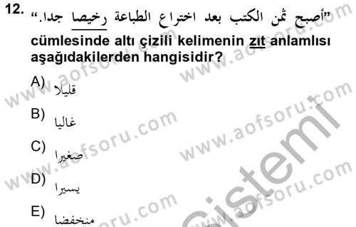Arapça 4 Dersi 2012 - 2013 Yılı (Vize) Ara Sınav Soruları 12. Soru