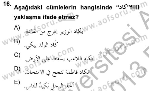 Arapça 4 Dersi 2012 - 2013 Yılı (Vize) Ara Sınav Soruları 16. Soru