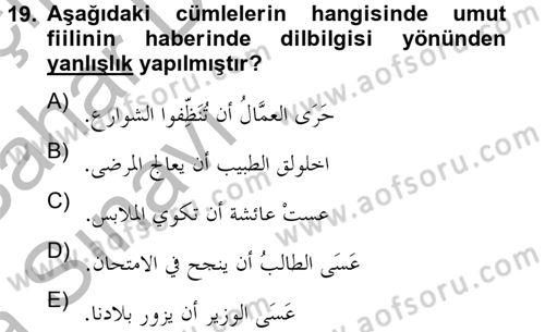 Arapça 4 Dersi 2012 - 2013 Yılı (Vize) Ara Sınav Soruları 19. Soru