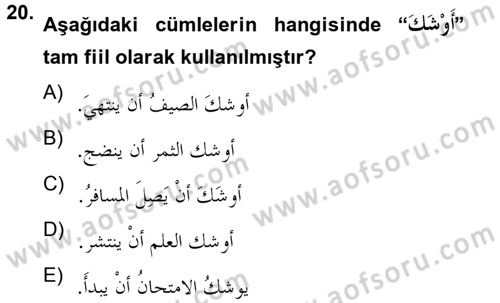 Arapça 4 Dersi 2012 - 2013 Yılı (Vize) Ara Sınav Soruları 20. Soru