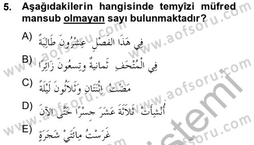 Arapça 4 Dersi 2012 - 2013 Yılı (Vize) Ara Sınav Soruları 5. Soru