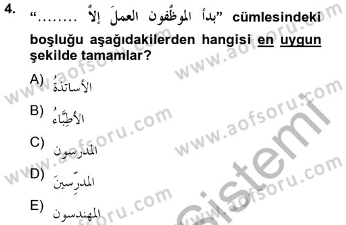 Arapça 4 Dersi 2012 - 2013 Yılı (Final) Dönem Sonu Sınav Soruları 4. Soru