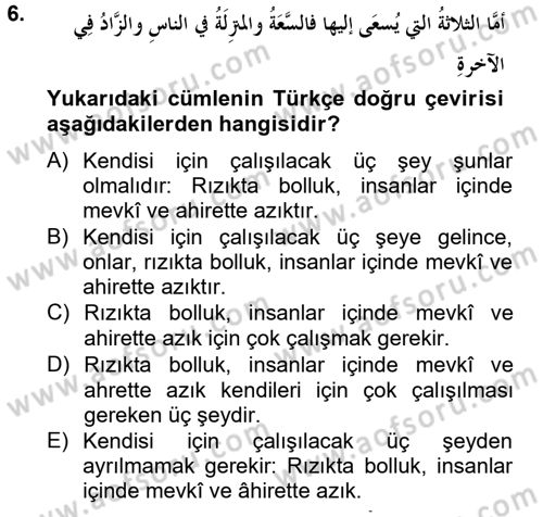 Arapça 4 Dersi 2012 - 2013 Yılı (Final) Dönem Sonu Sınav Soruları 6. Soru
