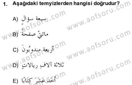Arapça 4 Dersi 2013 - 2014 Yılı (Vize) Ara Sınav Soruları 1. Soru