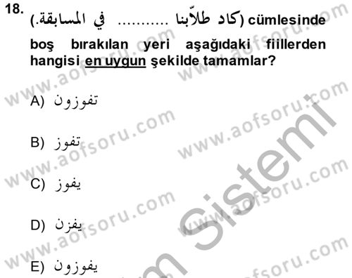 Arapça 4 Dersi 2013 - 2014 Yılı (Vize) Ara Sınav Soruları 18. Soru