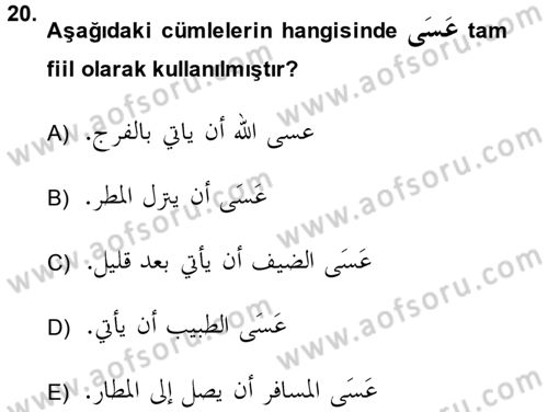 Arapça 4 Dersi 2013 - 2014 Yılı (Vize) Ara Sınav Soruları 20. Soru