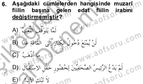 Arapça 4 Dersi 2013 - 2014 Yılı (Vize) Ara Sınav Soruları 6. Soru