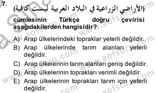 Arapça 4 Dersi 2013 - 2014 Yılı (Vize) Ara Sınav Soruları 7. Soru