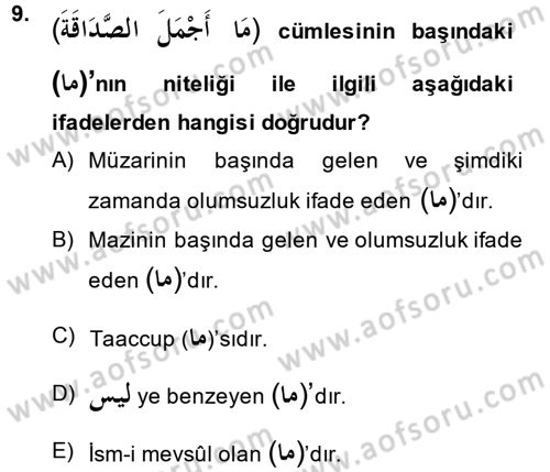 Arapça 4 Dersi 2013 - 2014 Yılı (Vize) Ara Sınav Soruları 9. Soru