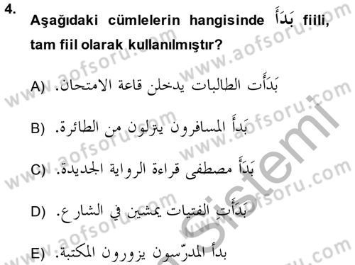 Arapça 4 Dersi 2013 - 2014 Yılı (Final) Dönem Sonu Sınav Soruları 4. Soru