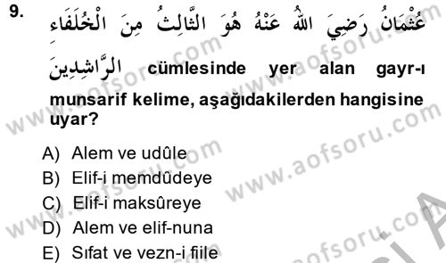 Arapça 4 Dersi 2013 - 2014 Yılı (Final) Dönem Sonu Sınav Soruları 9. Soru