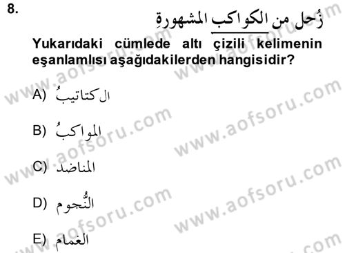 Arapça 4 Dersi 2013 - 2014 Yılı Tek Ders Sınav Soruları 8. Soru