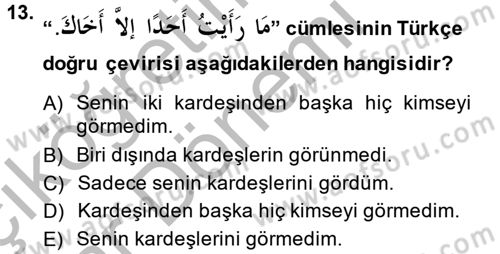 Arapça 4 Dersi 2014 - 2015 Yılı (Vize) Ara Sınav Soruları 13. Soru