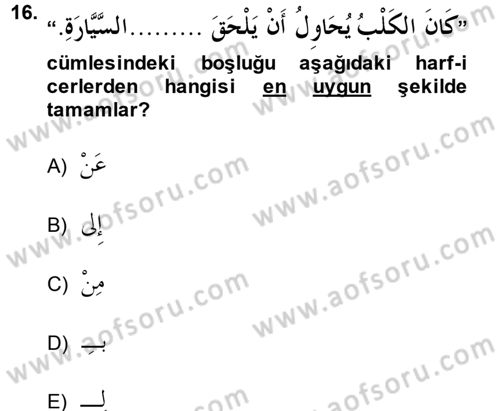 Arapça 4 Dersi 2014 - 2015 Yılı (Vize) Ara Sınav Soruları 16. Soru