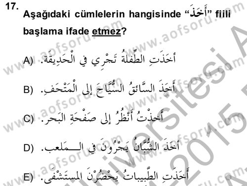 Arapça 4 Dersi 2014 - 2015 Yılı (Vize) Ara Sınav Soruları 17. Soru
